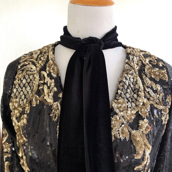 Nidodileda brand sparkle gold and black dress velvet tie at the neck and waist - Picture 6 of 11